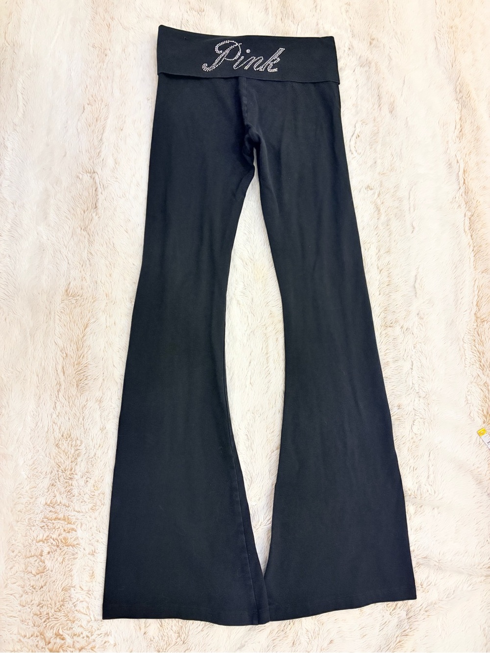 Victoria’s Secret PINK Y2K Rhinestone Flare Yoga Pants Black XS Foldover